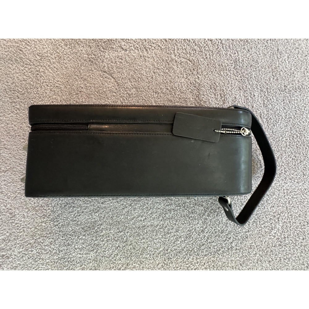 Genuine Leather Wine Bottle Travel Case Carrier Black w/ Strap | Padded Lining |